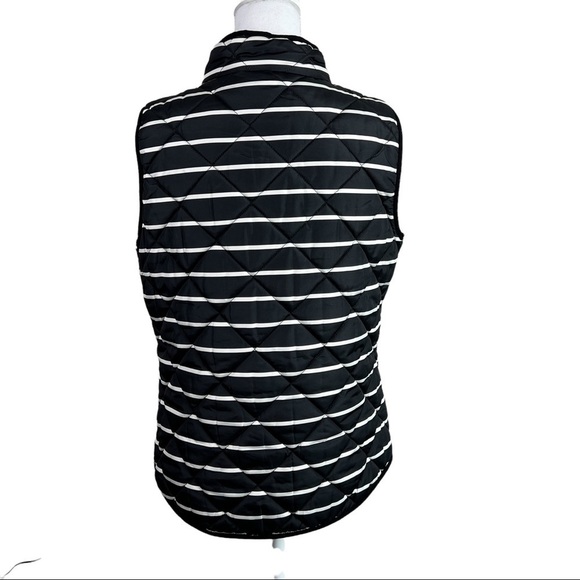 Crown & Ivy Puffer Vest Black and White Stripes zip front side zip pockets L - Picture 3 of 7